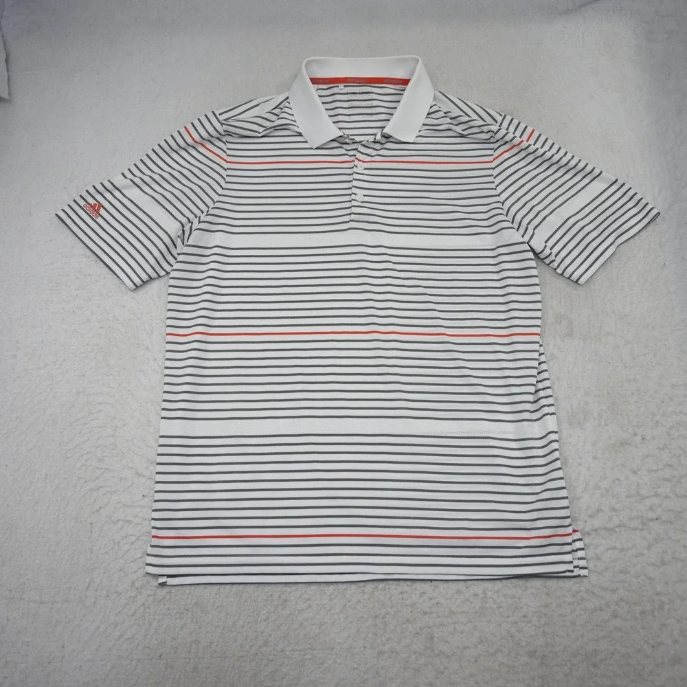 Adidas Golf Polo Shirt Men Large White Gray Orange Striped Climacool Performance